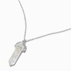 Collier à pendentif mystique à paillettes transparentes qui change de couleur en réaction aux UV