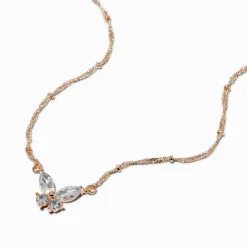 Collier à pendentif papillon en zircon cubique d'imitation couleur doré rose