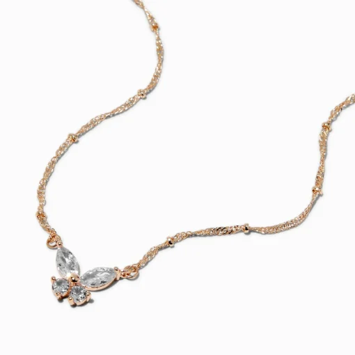 Collier à pendentif papillon en zircon cubique d'imitation couleur doré rose