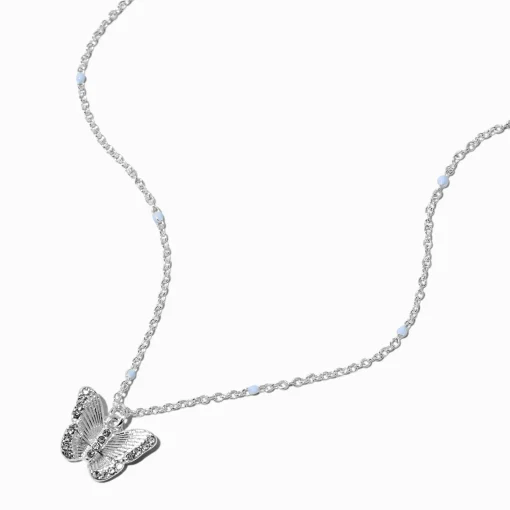 Collier à pendentif papillon couleur argentée
