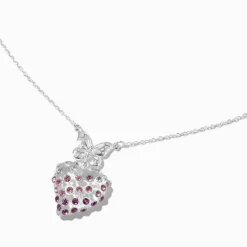Collier à pendentif papillon et cœur pavé couleur argentée