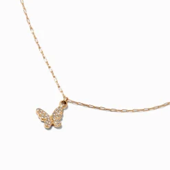 Collier à pendentif papillon pavé en acier inoxydable couleur dorée