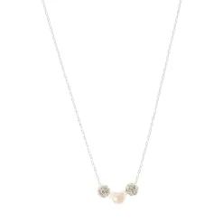 Collier à pendentif perle d'imitation boule de feu en strass couleur argentée