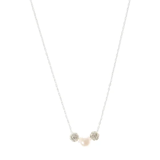 Collier à pendentif perle d'imitation boule de feu en strass couleur argentée