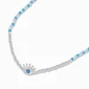 Collier à pendentif perles de rocaille mauvais œil couleur argentée