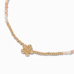 Collier à pendentif perles de rocaille marguerite couleur dorée