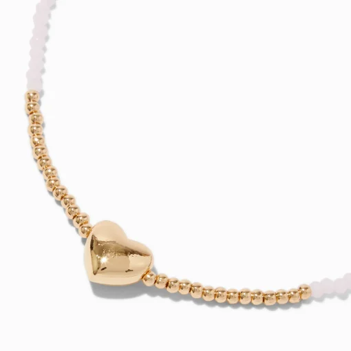 Collier à pendentif perles de rocaille cœur bombé couleur dorée