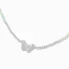 Collier à pendentif perles de rocaille papillon couleur argentée