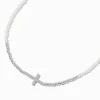 Collier à pendentif perles de rocaille croix couleur argentée