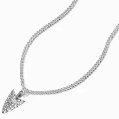 Collier à pendentif pointe de flèche effet martelé couleur argentée