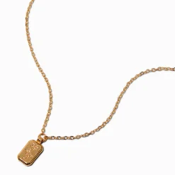 Collier avec mini pendentif carré fleur gravée couleur dorée