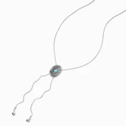 Collier bolo couleur argentée médaillon turquoise