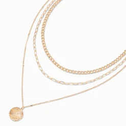 Collier chaîne multi-rangs médaillon torsadé couleur dorée