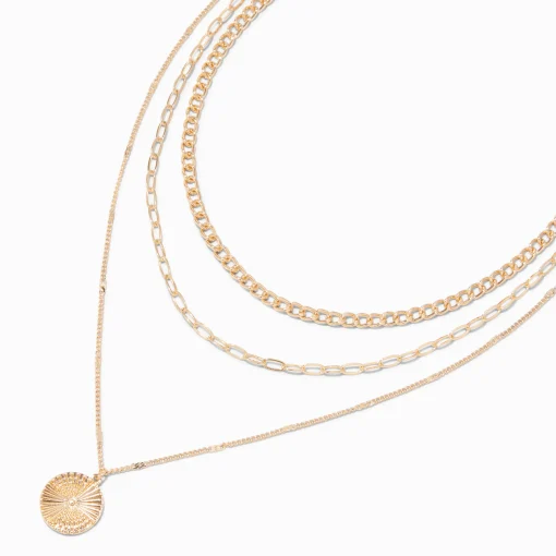 Collier chaîne multi-rangs médaillon torsadé couleur dorée