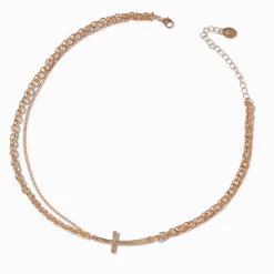 Collier croix câbles torsadés couleur dorée