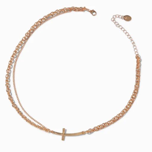 Collier croix câbles torsadés couleur dorée