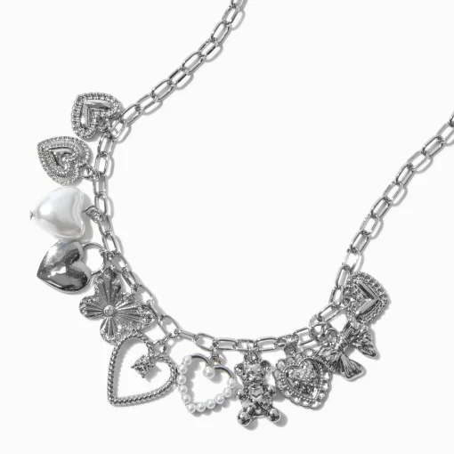 Collier de chaîne à maillons trombone avec breloques Uptown couleur argentée