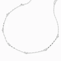 Collier de chaîne couleur argentée avec perles d'imitation noires et en zircon cubique d'imitation