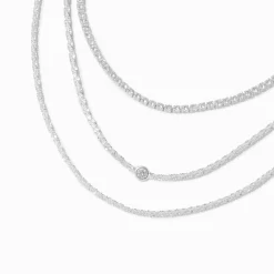 Collier de chaîne multi-rangs laser en serti clos zircon cubique couleur argentée
