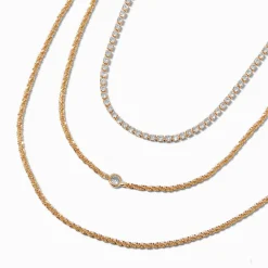 Collier de chaîne multi-rangs laser en serti clos en zircon cubique couleur dorée