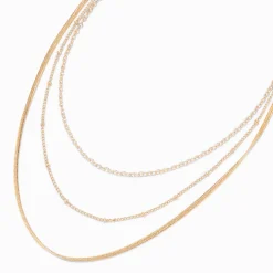 Collier de chaînes aux designs variés multi-rangs couleur dorée