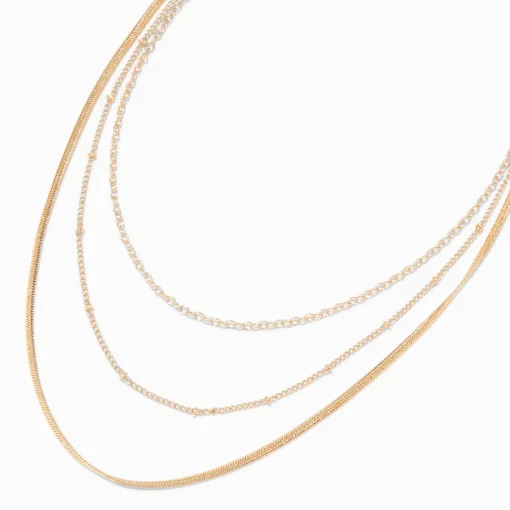 Collier de chaînes aux designs variés multi-rangs couleur dorée
