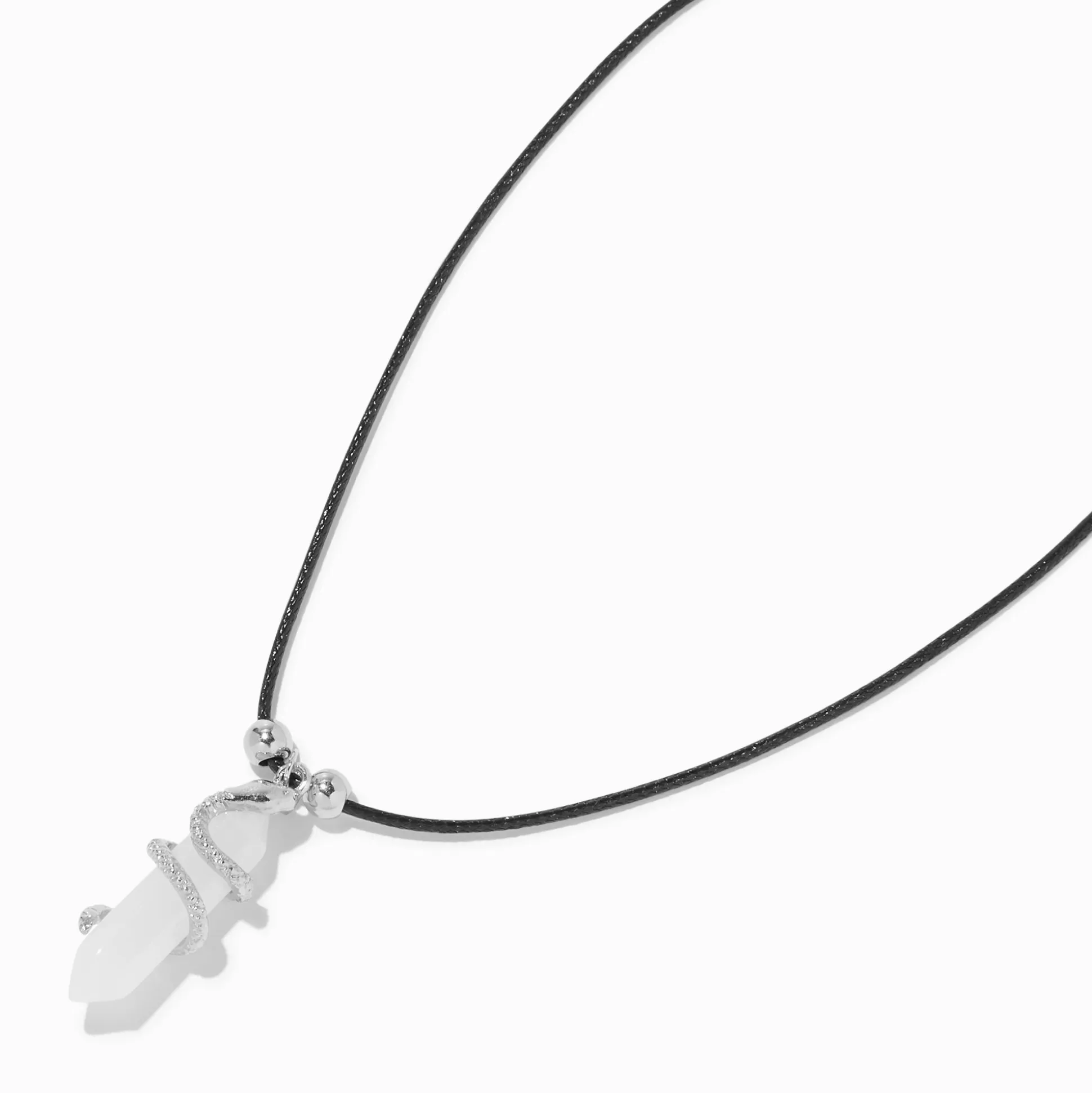 Collier en cordon noir pendentif serpent avec strass mystique phosphorescent blanc