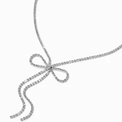 Collier en Y avec nœud et strass couleur argentée