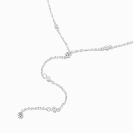 Collier en Y confetti délicats en zircon cubique couleur argentée