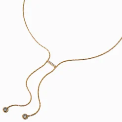 Collier en Y en zircon cubique serti clos couleur dorée