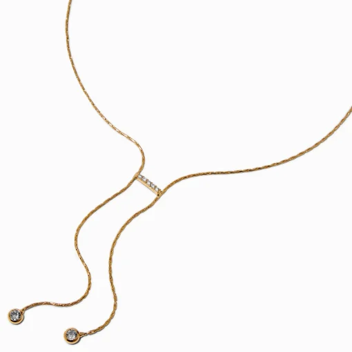 Collier en Y en zircon cubique serti clos couleur dorée