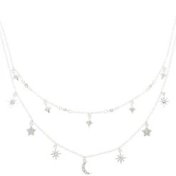 Collier multi-rangs à breloques célestes couleur argenté