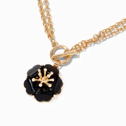 Collier multi-rangs à pendentif fleur et barre en T couleur dorée