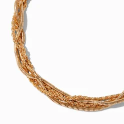Collier multi-rangs avec chaîne tressée couleur dorée
