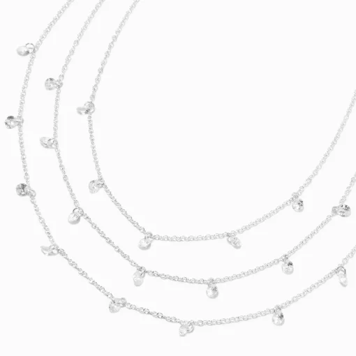 Collier multi-rangs confetti en zircon cubique couleur argentée