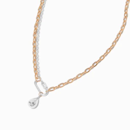Collier multi-rangs mousqueton goutte en métaux mixtes