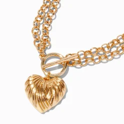 Collier multi-rangs pendentif cœur épais couleur dorée