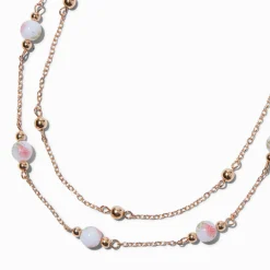 Collier multi-rangs perlé rose couleur dorée