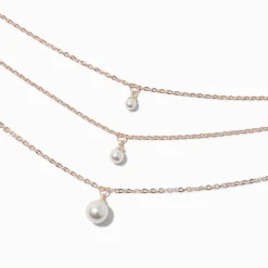 Collier multi-rangs perle d'imitation rose tendre couleur doré rose