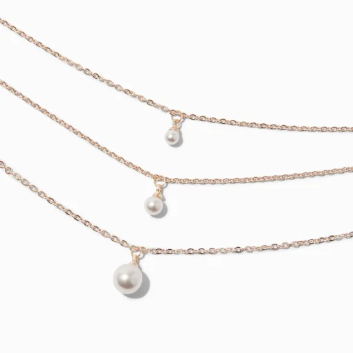 Collier multi-rangs perle d'imitation rose tendre couleur doré rose