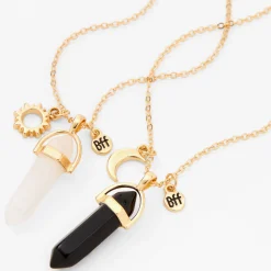 Colliers à pendentif avec strass mystiques noirs et blancs best friends couleur dorée - Lot de 2