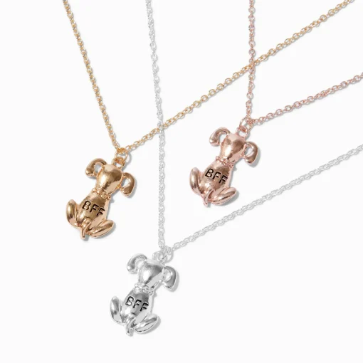 Colliers à pendentif chien en métaux mixtes best friends - Lot de 3