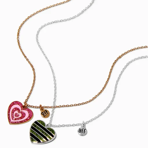 Colliers à pendentif cœur à paillettes best friends - Lot de 2