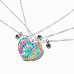 Colliers à pendentif cœur fendu tie-dye best friends - Lot de 3