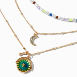 Colliers à pendentif étoile et lune d’humeur couleur dorée - Lot de 3