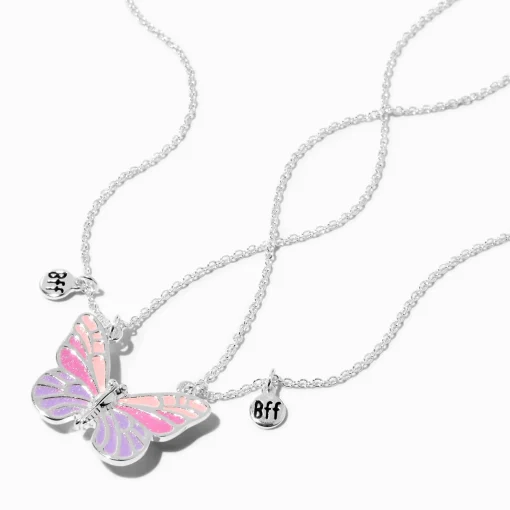 Colliers à pendentifs Best Friends en forme de papillon à couleurs changeantes en fonction des UV - Lot de 2