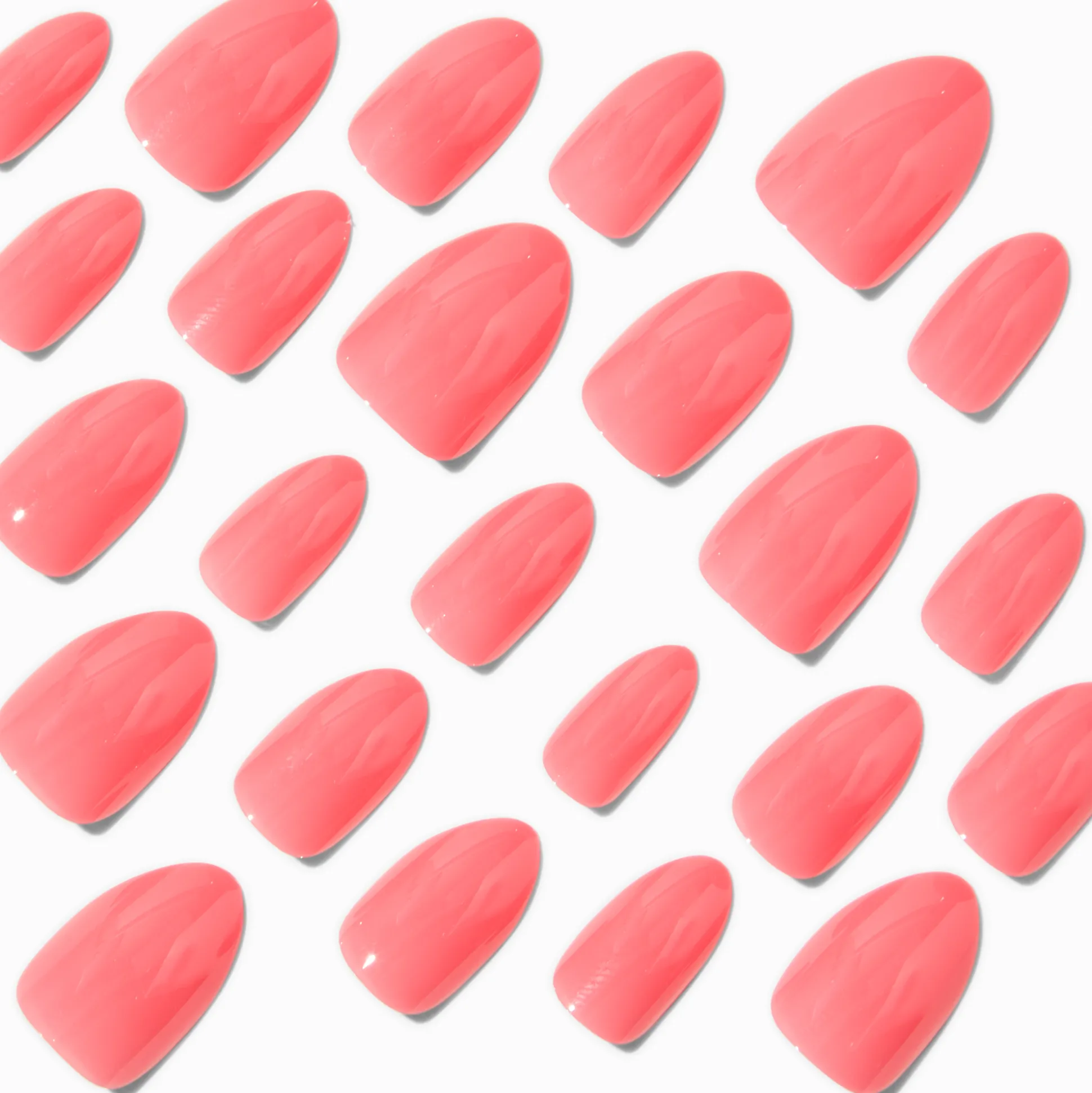 Coral Pink Glossy Short Almond Vegan Faux Nail Set - 24 Pack