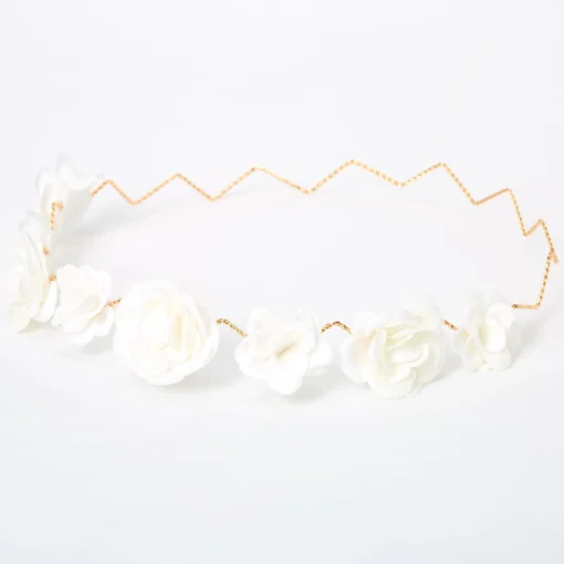Couronne de fleurs avec roses à paillettes - Blanc