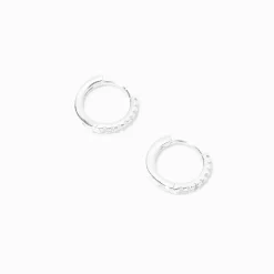 Créoles à charnière 8 mm en zircon cubique d’imitation couleur argentée C LUXE by Claire’s