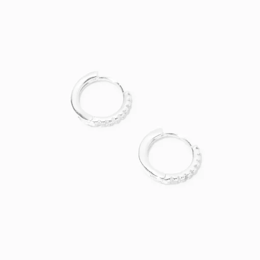 Créoles à charnière 8 mm en zircon cubique d’imitation couleur argentée C LUXE by Claire’s